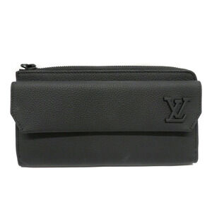 Louis Vuitton Zippy Wallet Grained Leather Black Aerogram Round Zip Long